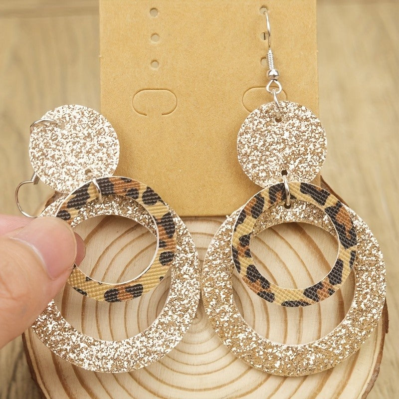 Leopard Glitter Disc Drop Earrings