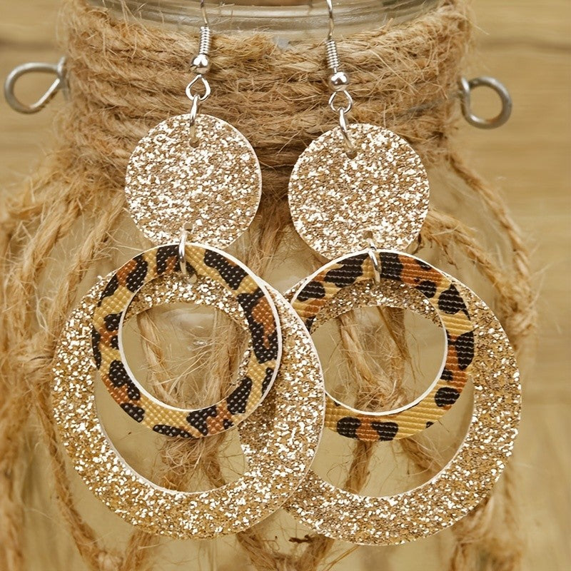 Leopard Glitter Disc Drop Earrings