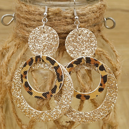 Leopard Glitter Disc Drop Earrings