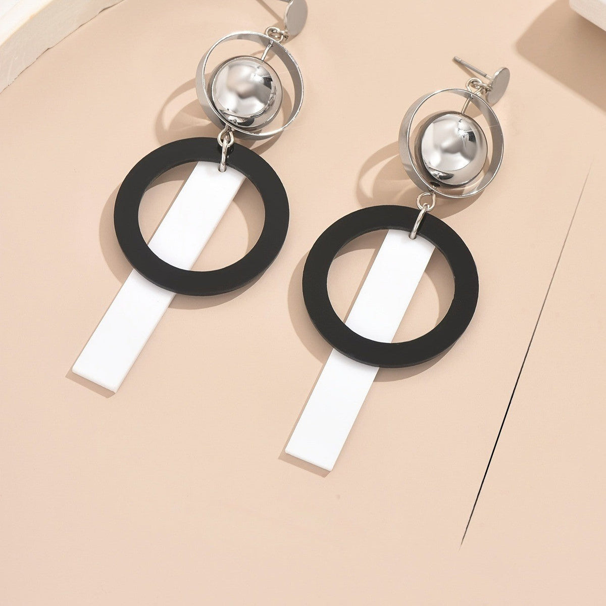Geometric Black Circle Drop Earrings