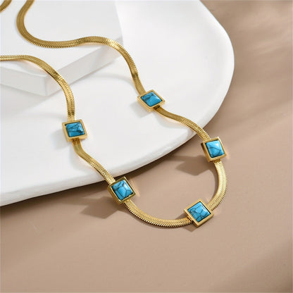 Turquoise Square Snake Chain Bracelet