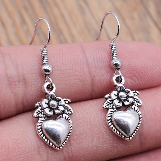 Floral Heart Drop Earrings