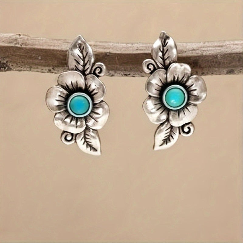 Antique Silver Flower & Leaf Earrings