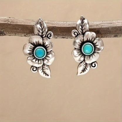 Antique Silver Flower & Leaf Earrings