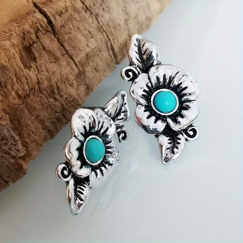 Antique Silver Flower & Leaf Earrings