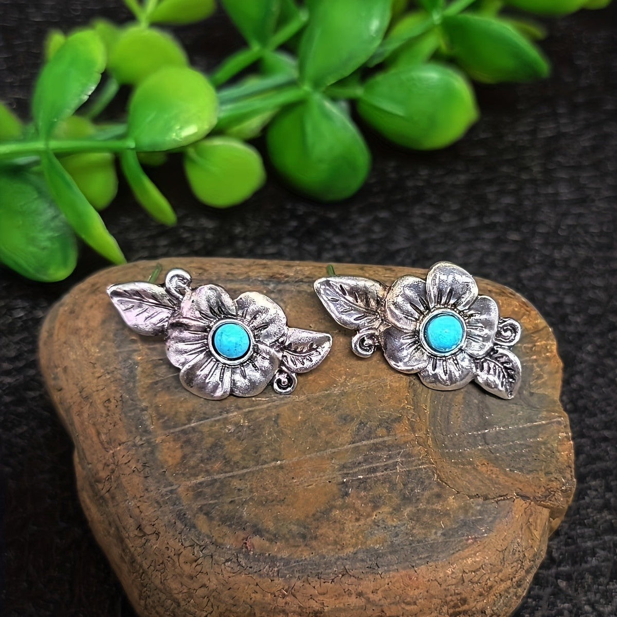 Antique Silver Flower & Leaf Earrings