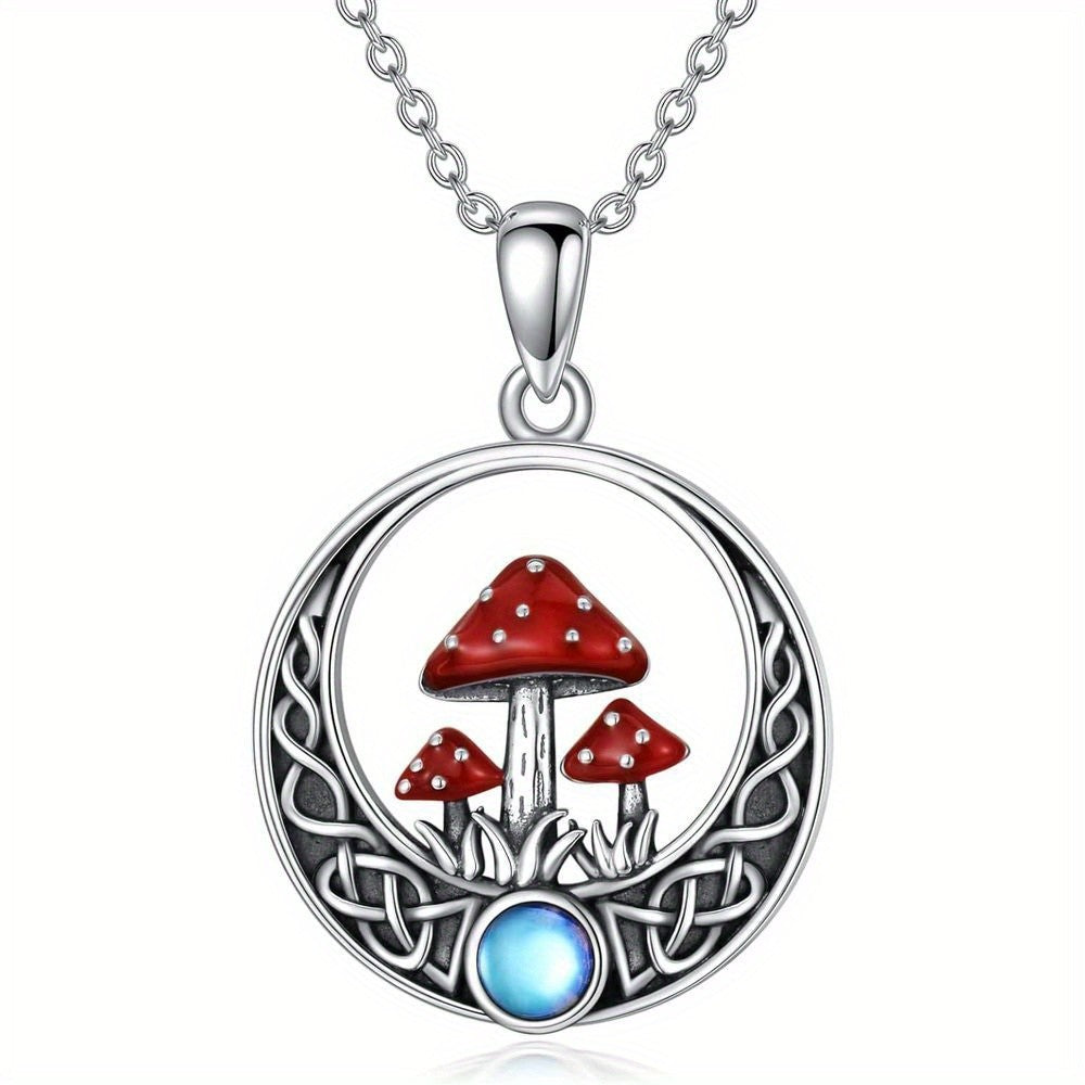 Red Mushroom Circle Pendant Necklace
