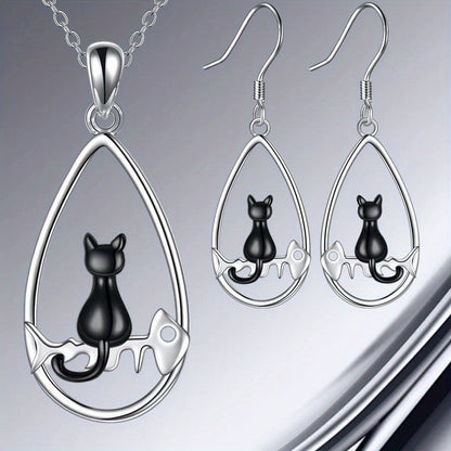 Black Cat Teardrop Jewelry Set