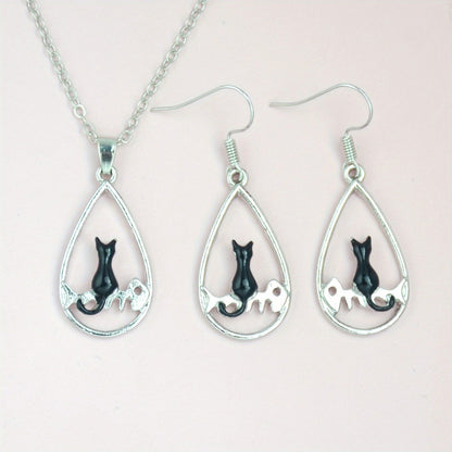 Black Cat Teardrop Jewelry Set