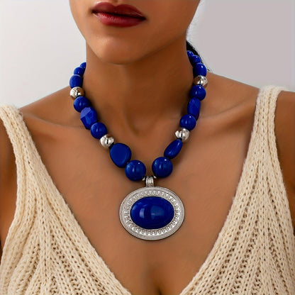Red Bead Oval Pendant Necklace
