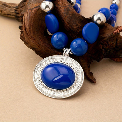Red Bead Oval Pendant Necklace