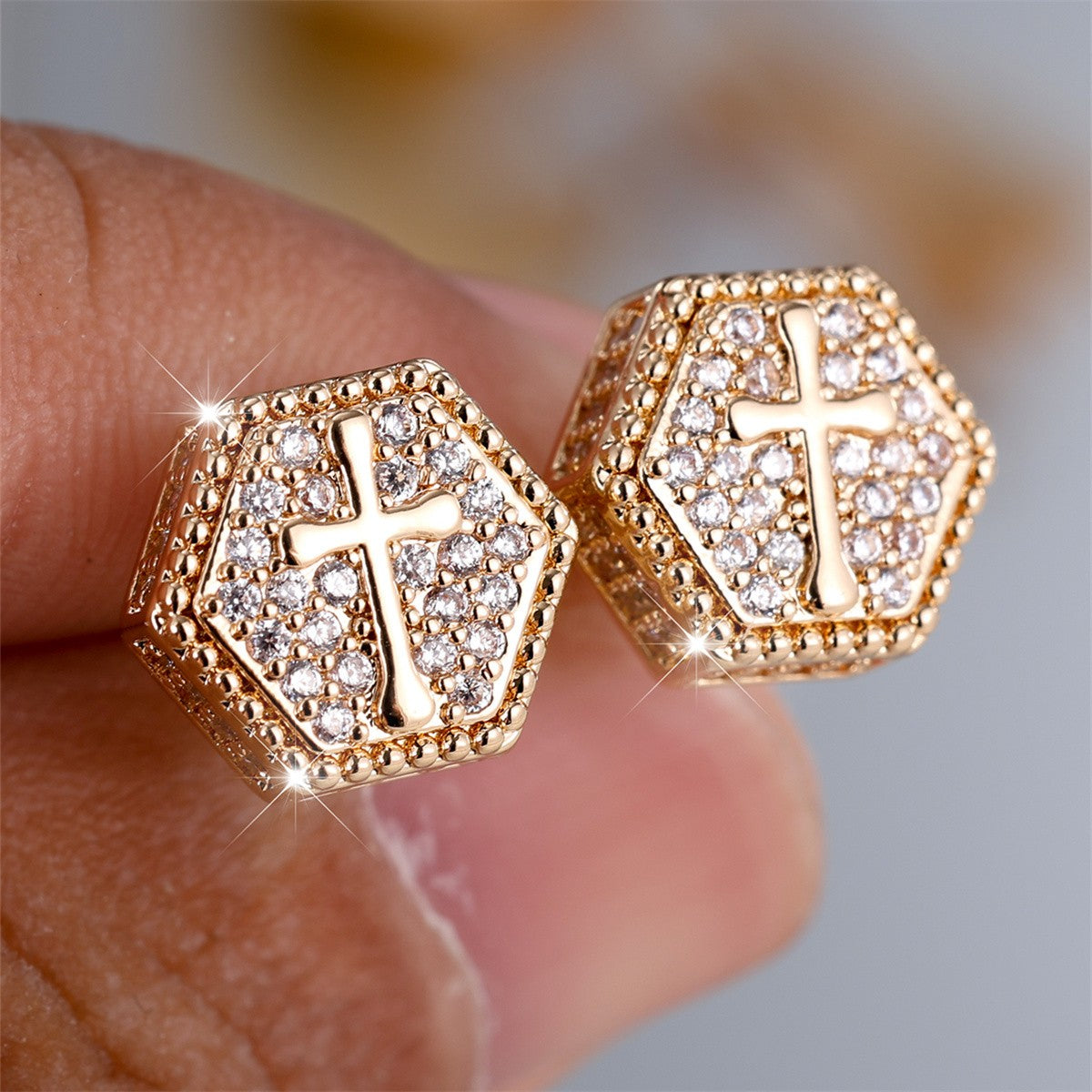 Crystal Cross Hexagon Earrings