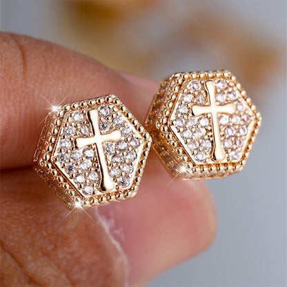 Crystal Cross Hexagon Earrings