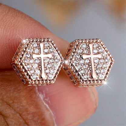 Crystal Cross Hexagon Earrings