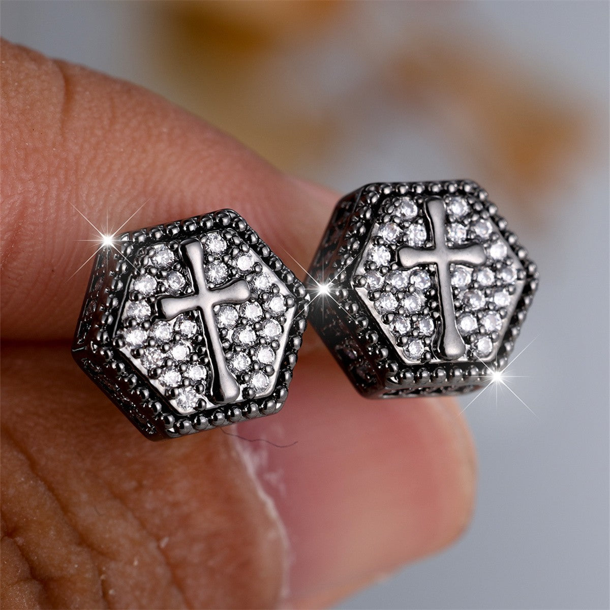 Crystal Cross Hexagon Earrings