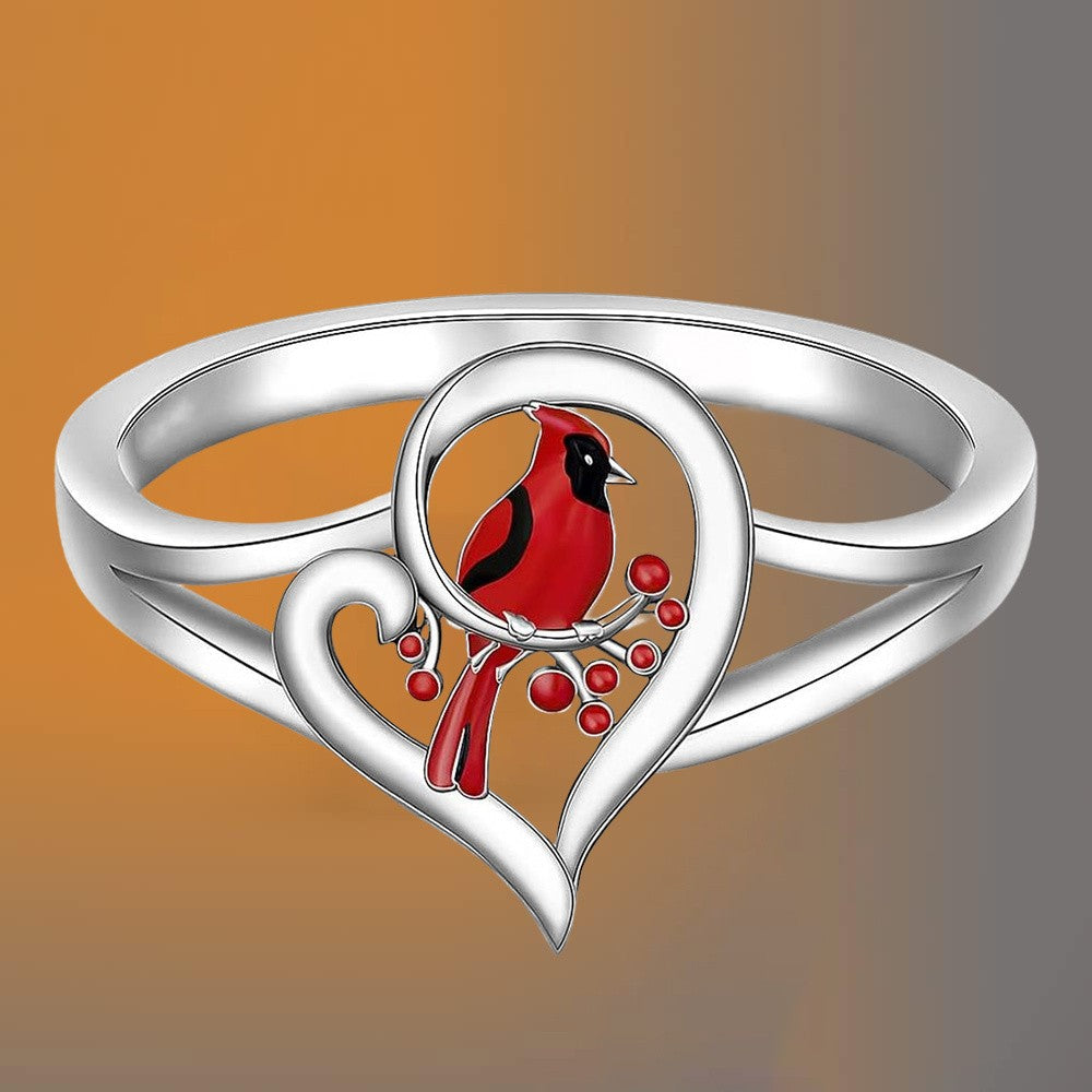 Red Cardinal Heart Ring