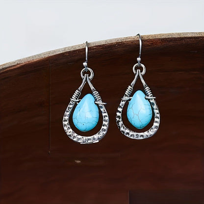 Hammered Turquoise Drop Earrings