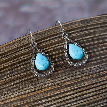 Hammered Turquoise Drop Earrings
