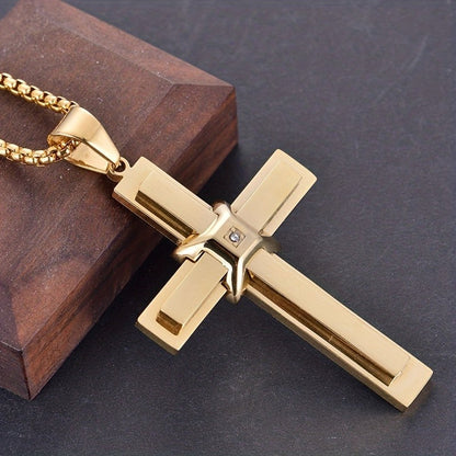 Zircon Inlaid Cross Pendant Necklace