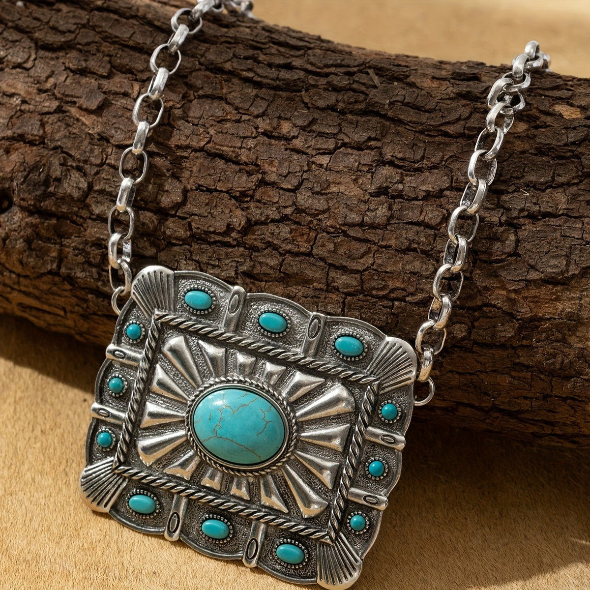 Turquoise Sunburst Square Necklace