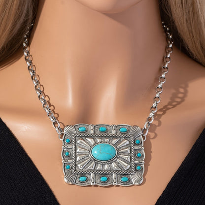 Turquoise Sunburst Square Necklace