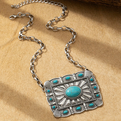 Turquoise Sunburst Square Necklace