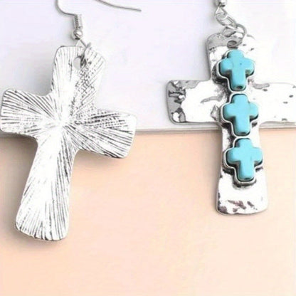 Turquoise Cross Drop Earrings