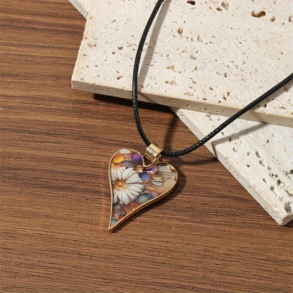 Multicolor Resin Floral Heart Necklace