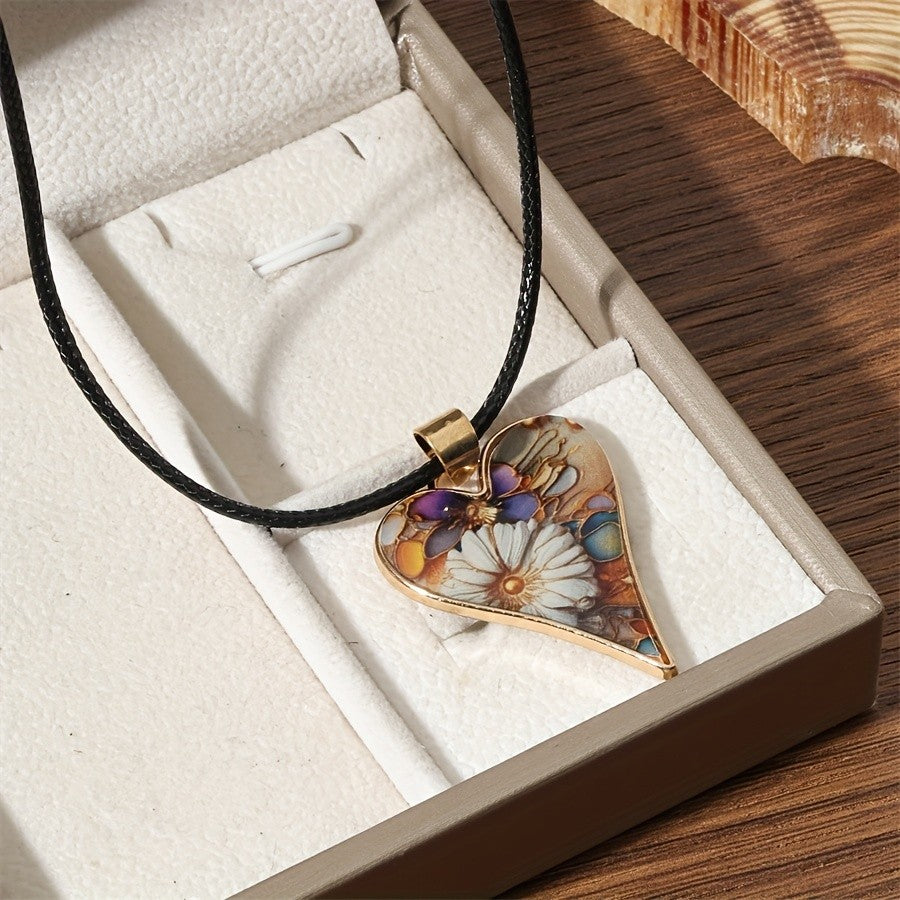 Multicolor Resin Floral Heart Necklace