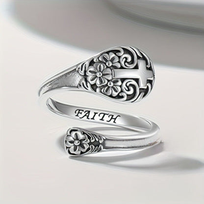 Floral Cross Adjustable Ring