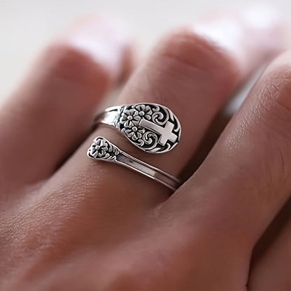 Floral Cross Adjustable Ring
