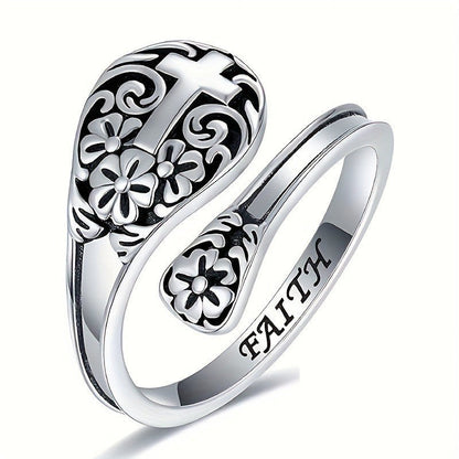 Floral Cross Adjustable Ring
