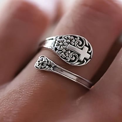 Floral Cross Adjustable Ring
