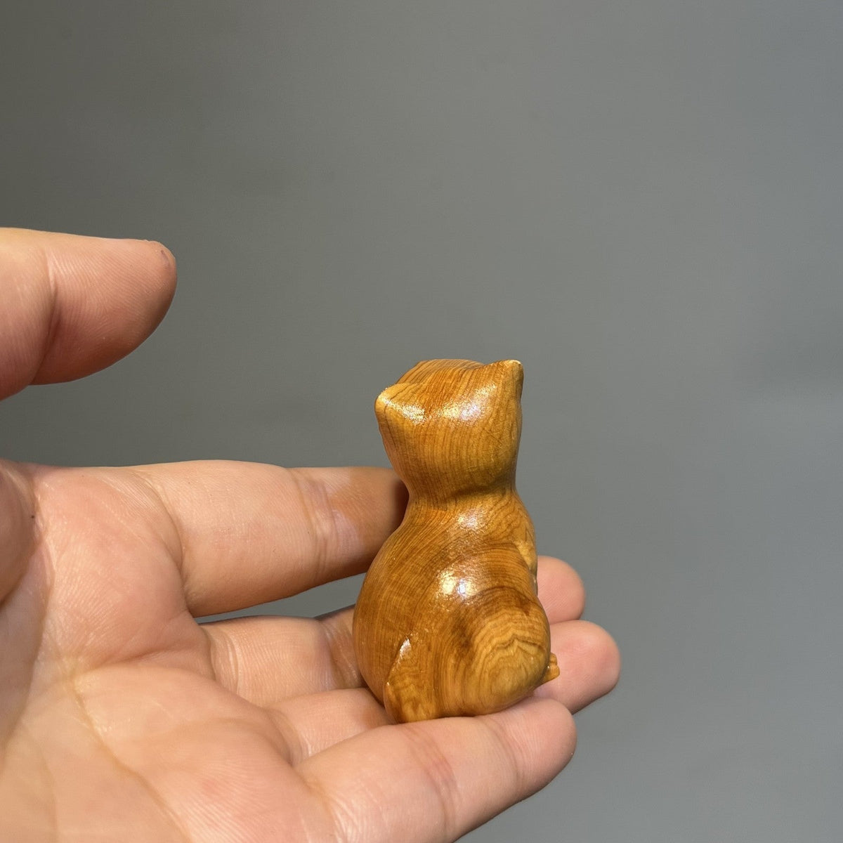 Carved Wood Yawning Cat Figurine