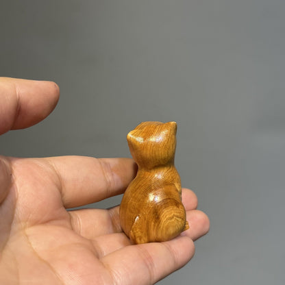 Carved Wood Yawning Cat Figurine