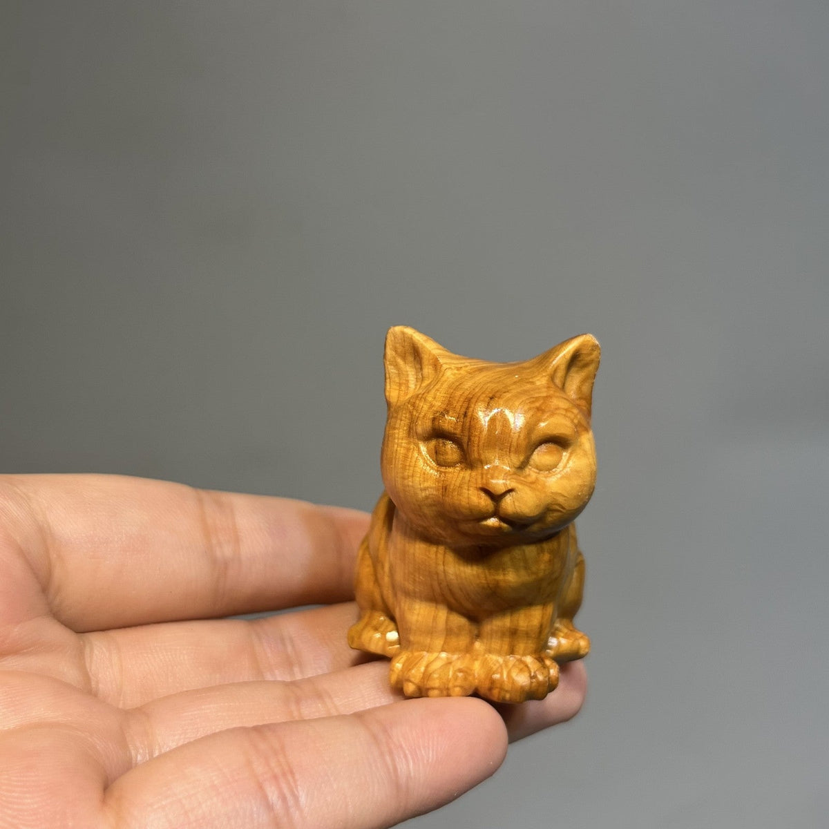 Sitting Cat Wood Figurine