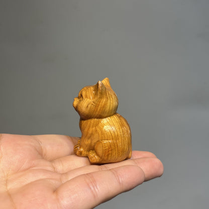 Sitting Cat Wood Figurine