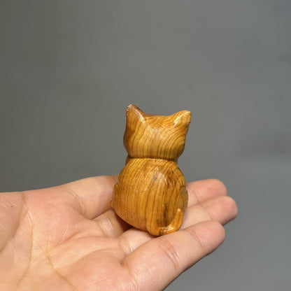 Sitting Cat Wood Figurine