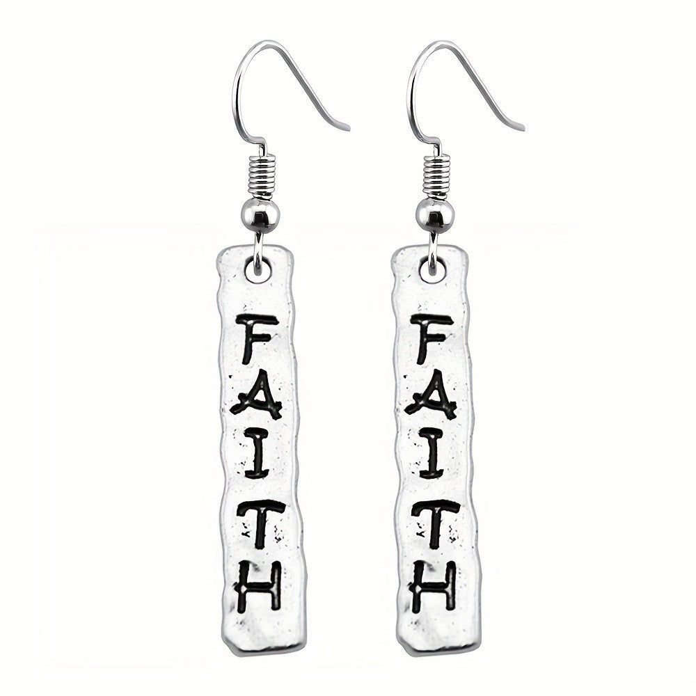 Textured Faith Bar Drop Earrings