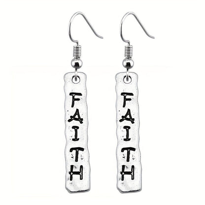 Textured Faith Bar Drop Earrings