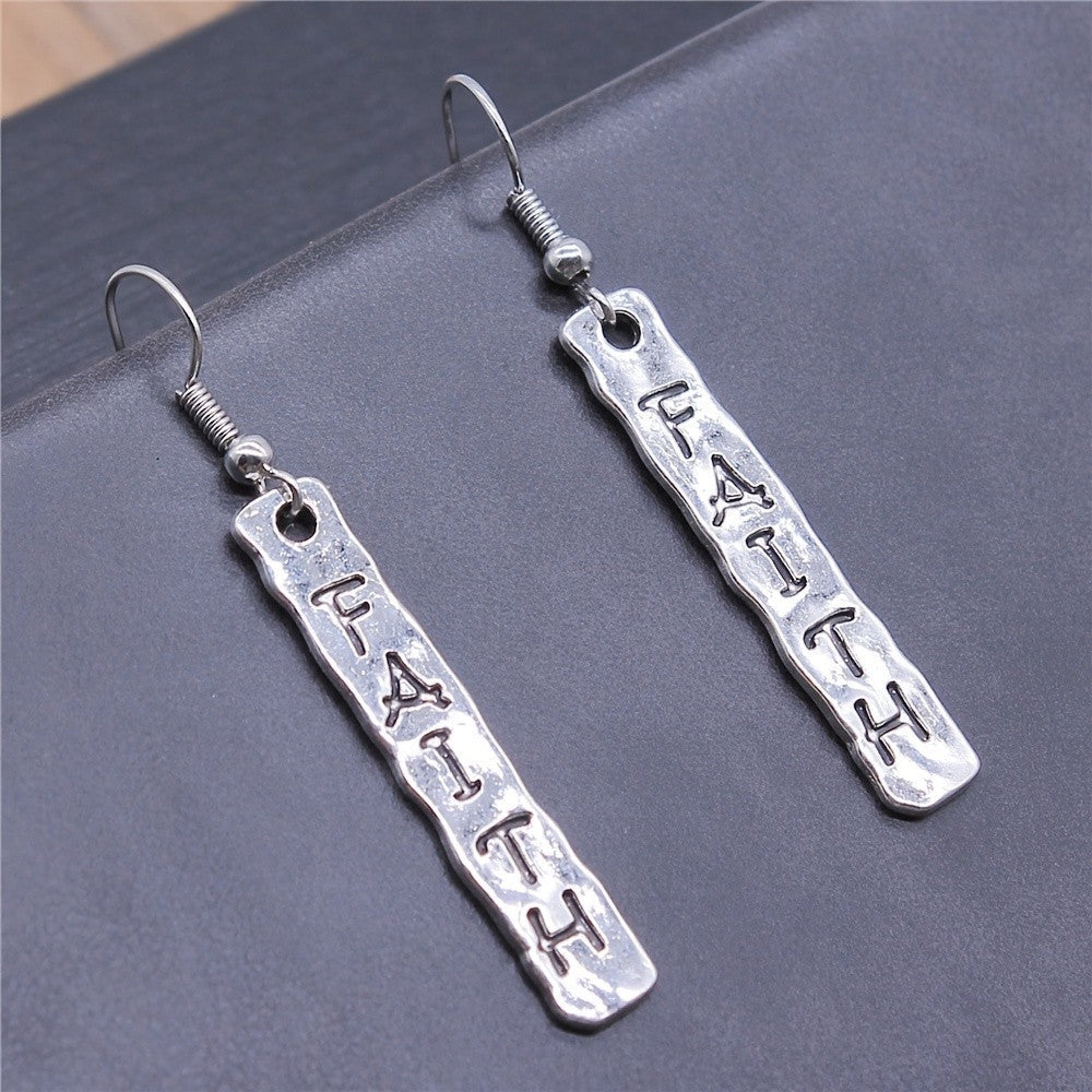 Textured Faith Bar Drop Earrings