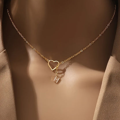 White Open Heart Initial Necklace