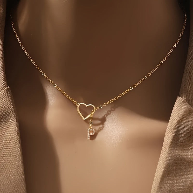 White Open Heart Initial Necklace