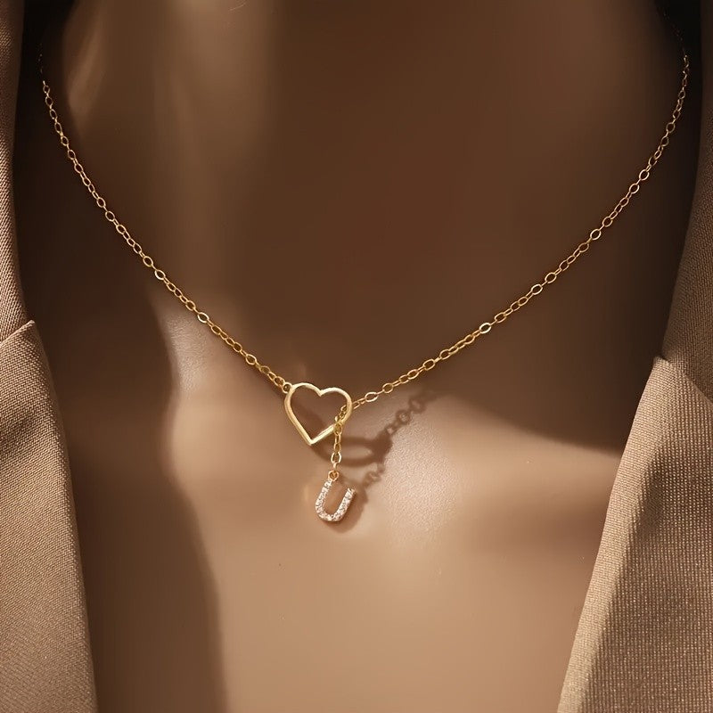White Open Heart Initial Necklace