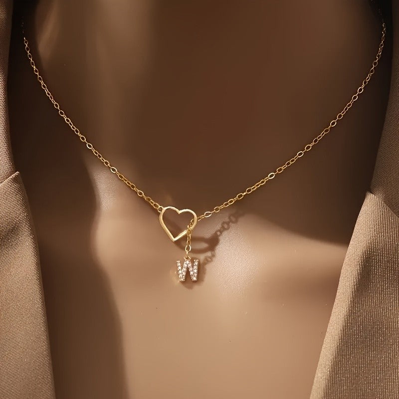 White Open Heart Initial Necklace