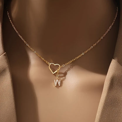 White Open Heart Initial Necklace