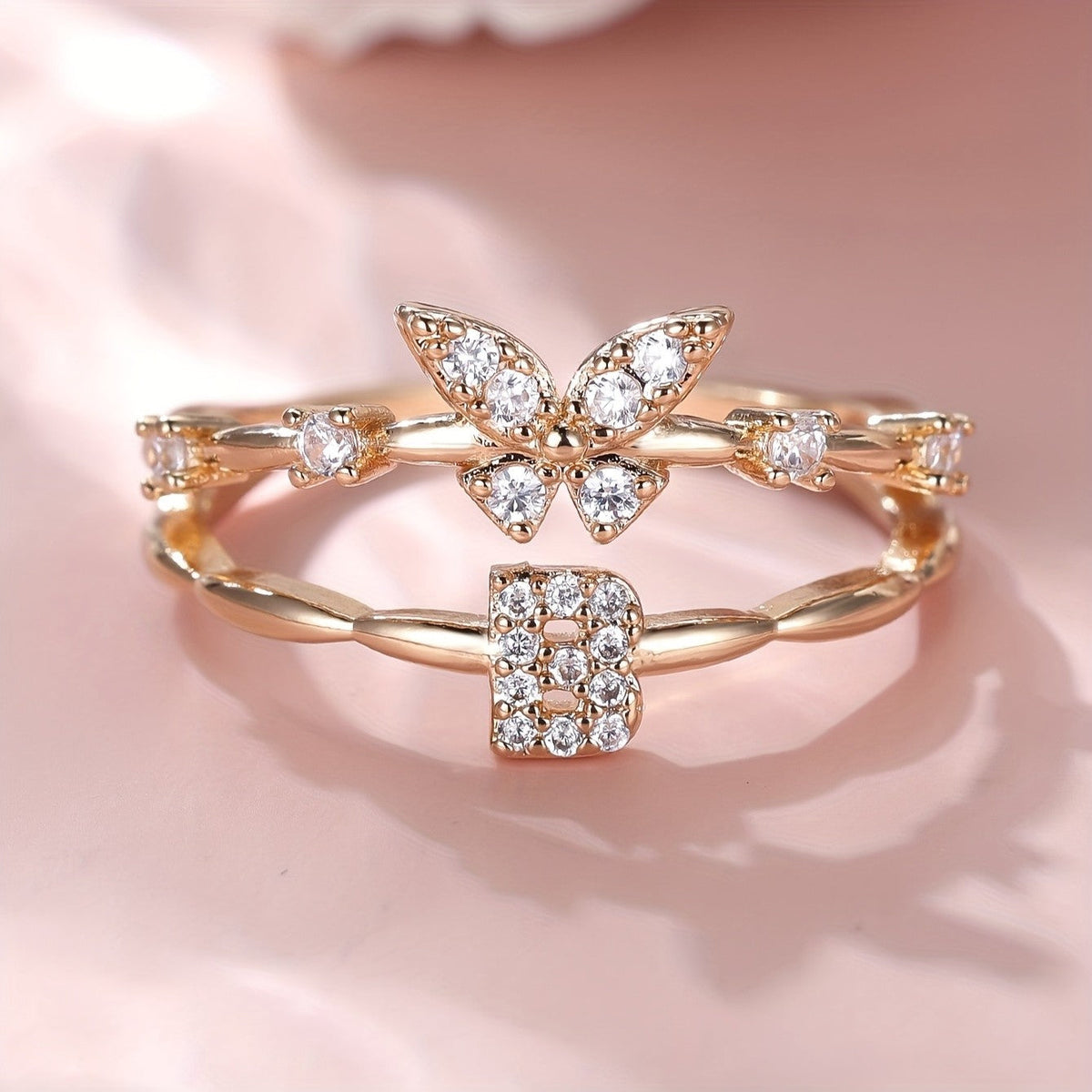 Crystal Butterfly Initial Ring