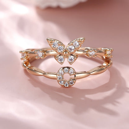 Crystal Butterfly Initial Ring