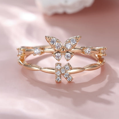 Crystal Butterfly Initial Ring