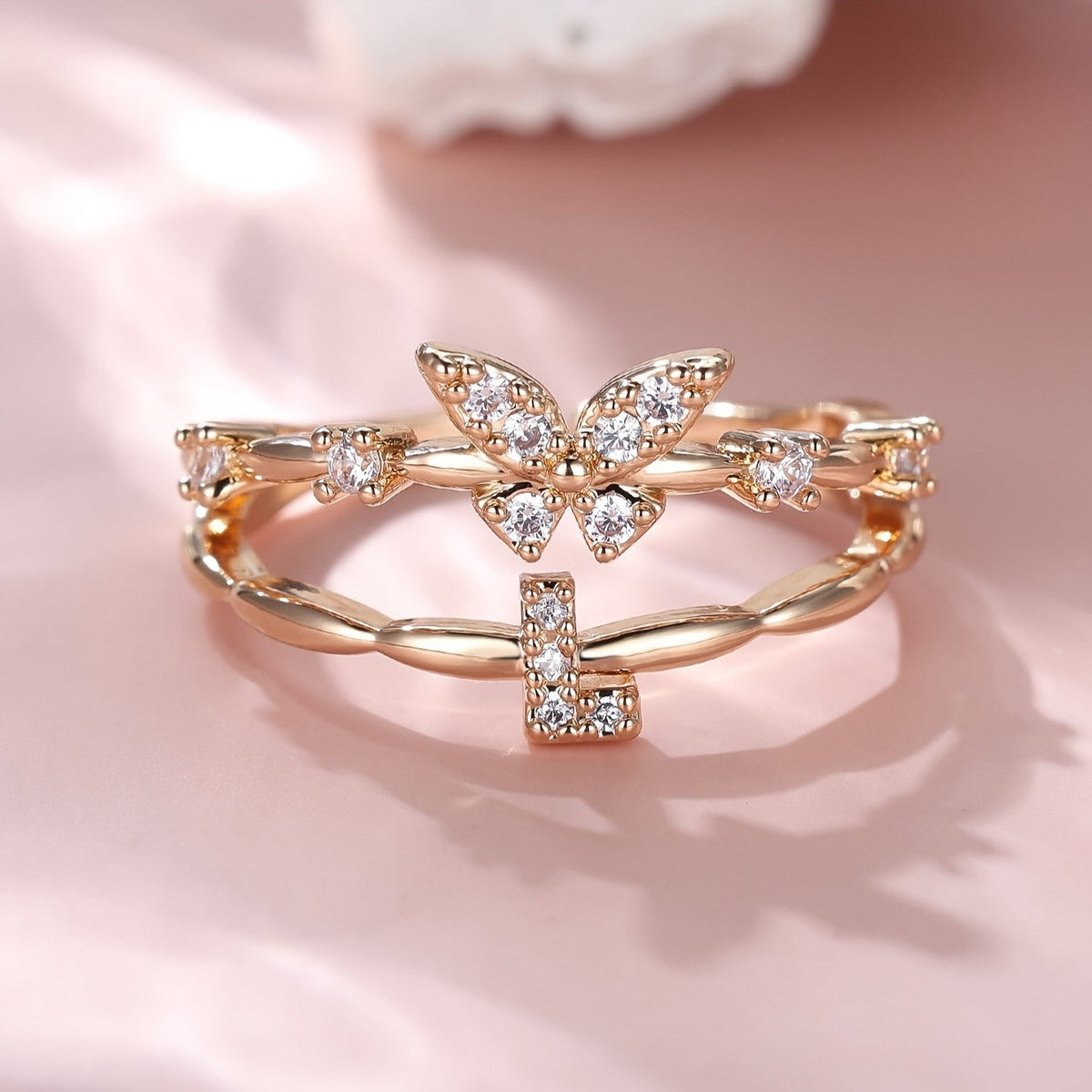 Crystal Butterfly Initial Ring